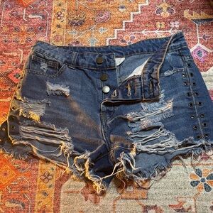 Stylish Blue Distressed Jean Shorts